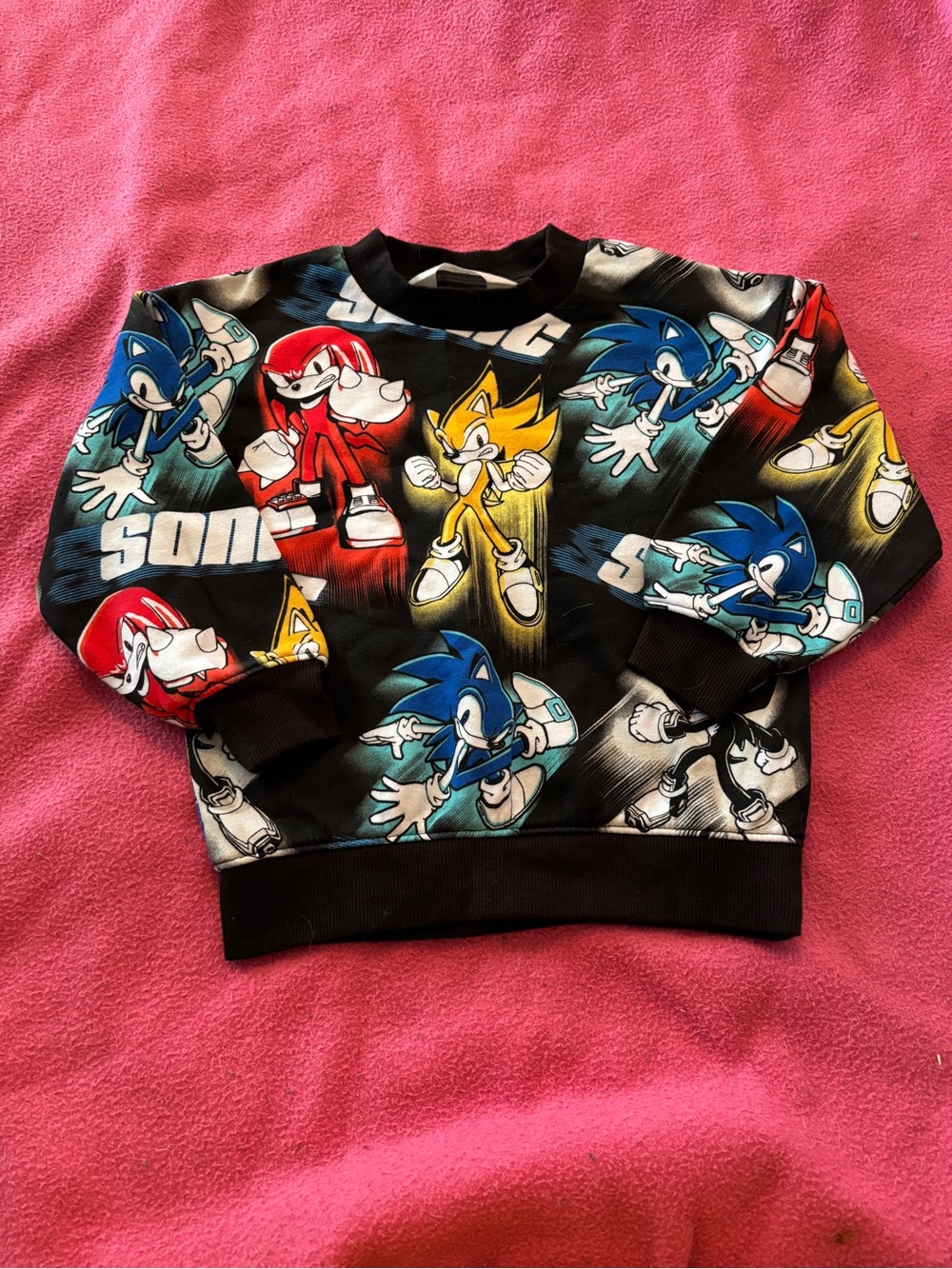 H&M Black Sonic & Friends Graphic Pullover Sweatshirt with Blue, Red & Yellow